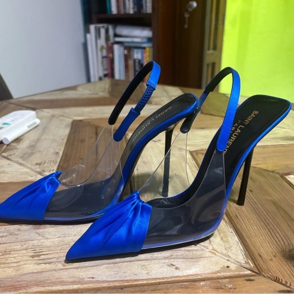 Saint Laurent Chica Blue Slingback Heels - Picture 1 of 6